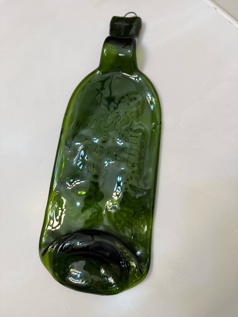 Vintage Style Green Slumped Wine Bottle Cheese Tray Spoon Rest Bon Appetit